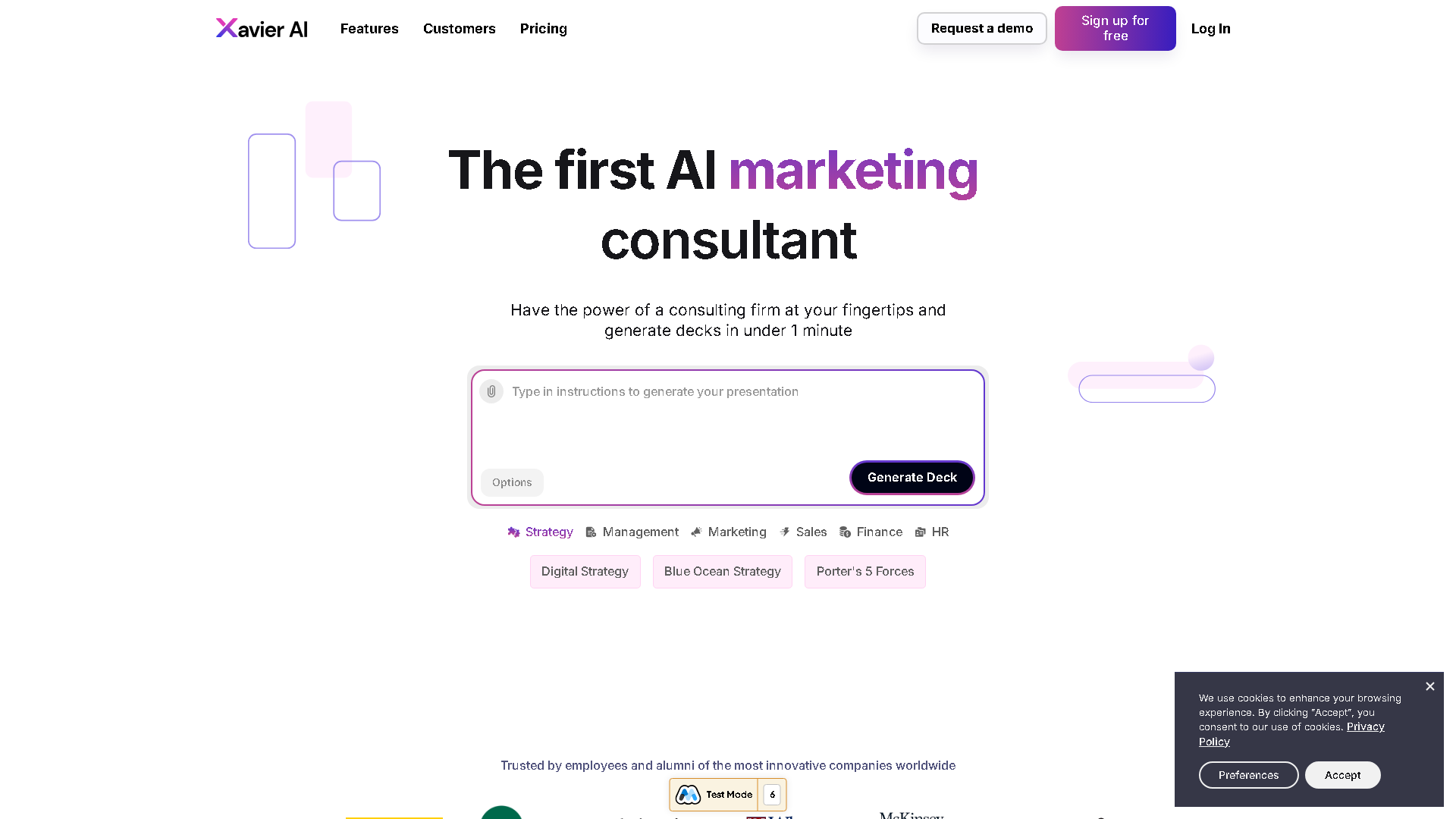 Xavier AI Interface Screenshot - Marketing & Advertising Tool