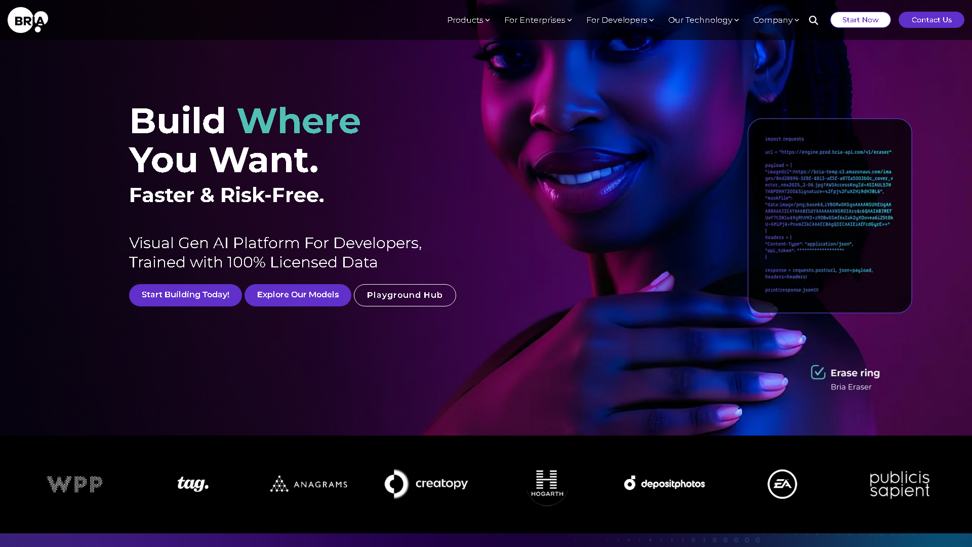 BRIA.ai Interface Screenshot - Image Generation & Editing Tool