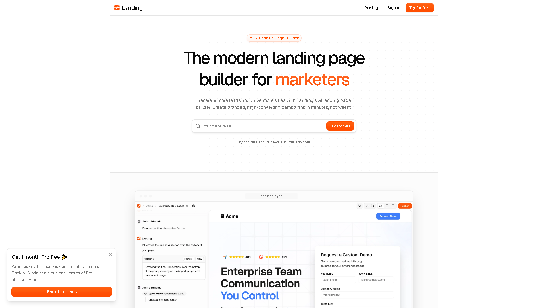 Landing AI Interface Screenshot - Writing & Editing Tool