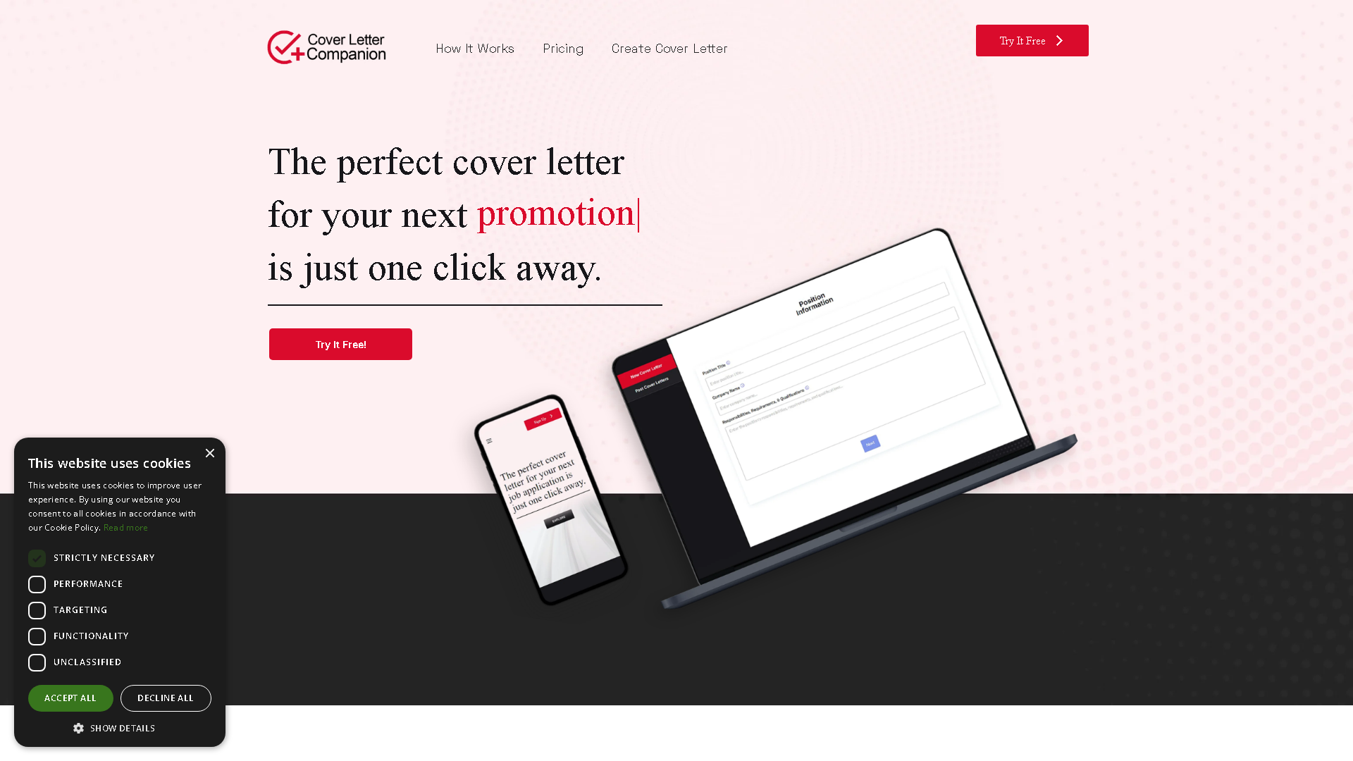 Cover Letter Companion Interface Screenshot - Writing & Editing Tool
