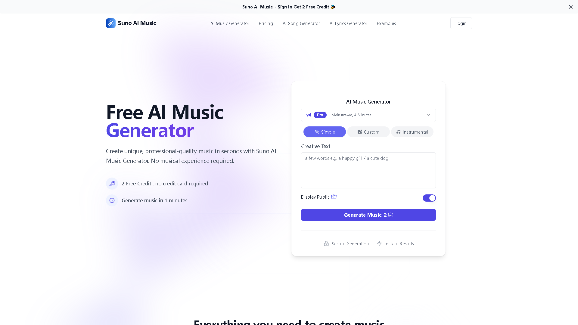 Suno AI Music Interface Screenshot - Audio & Voice Tool