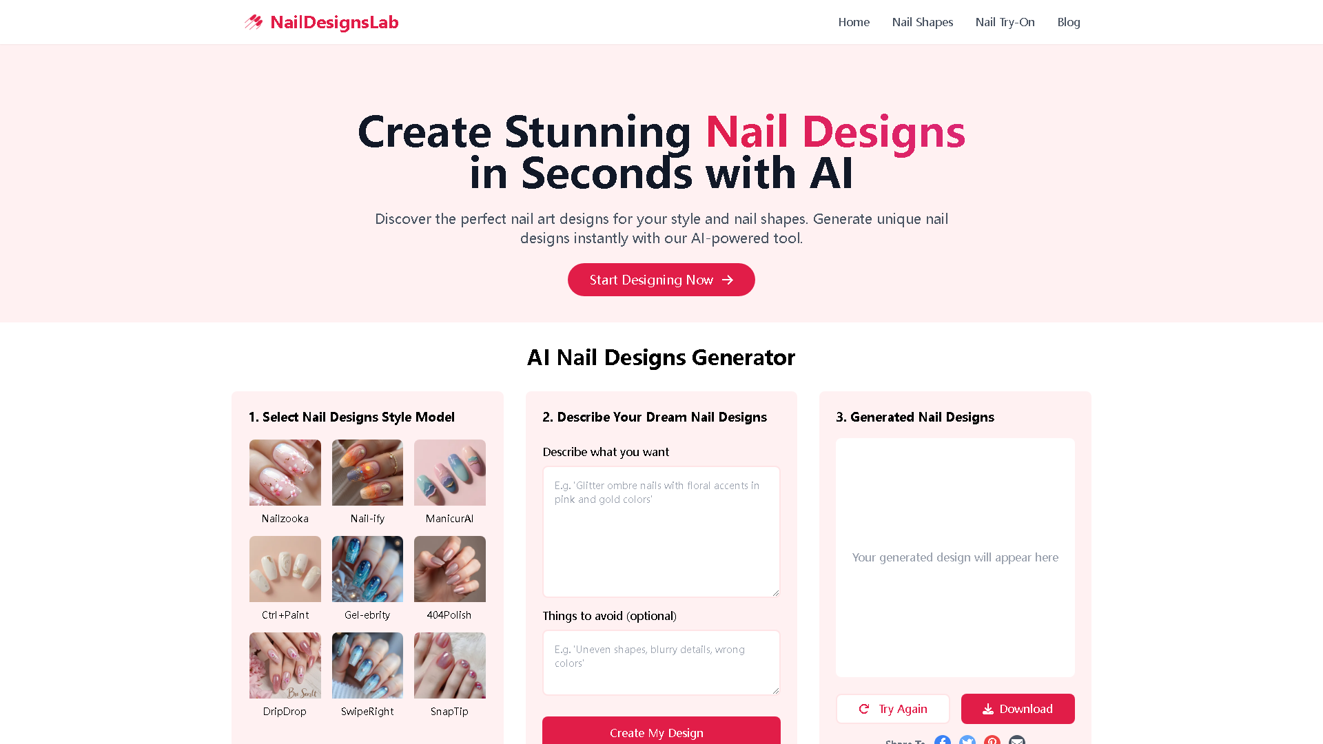 AI Nail Designs Lab Interface Screenshot - Art & Creative Design Tool