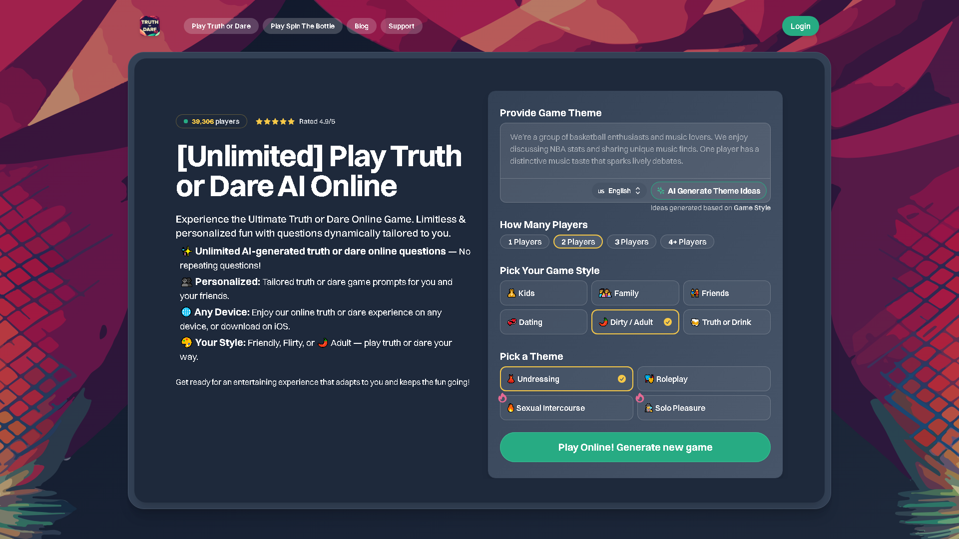 Truth or Dare AI Interface Screenshot - Writing & Editing Tool