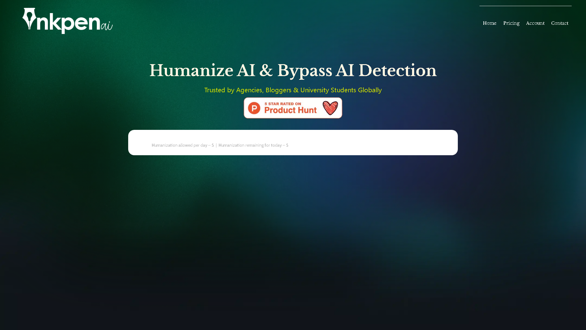 Inkpen AI Text Humanizer Interface Screenshot - Writing & Editing Tool