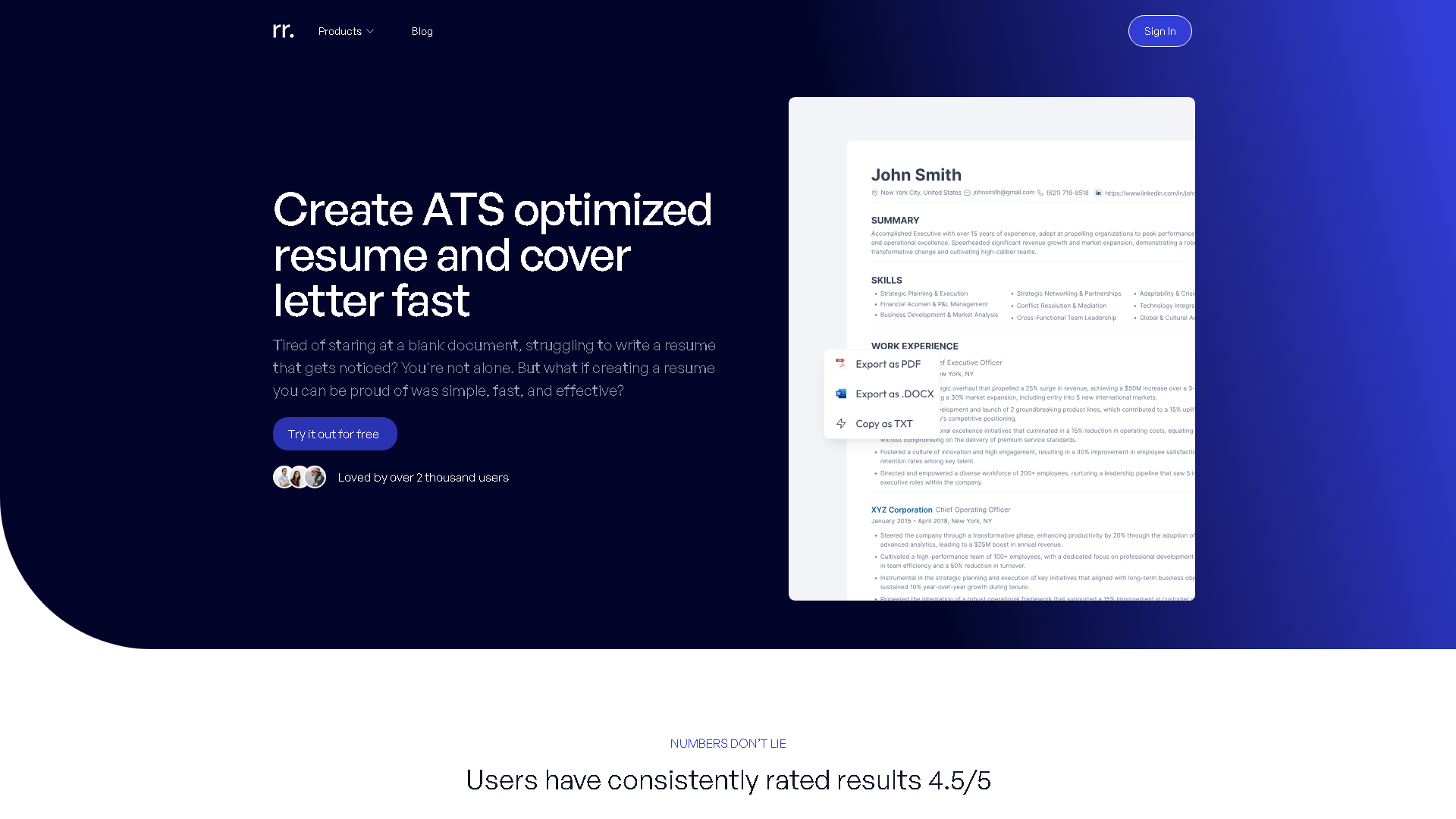 ResumeRanker.io Interface Screenshot - Writing & Editing Tool