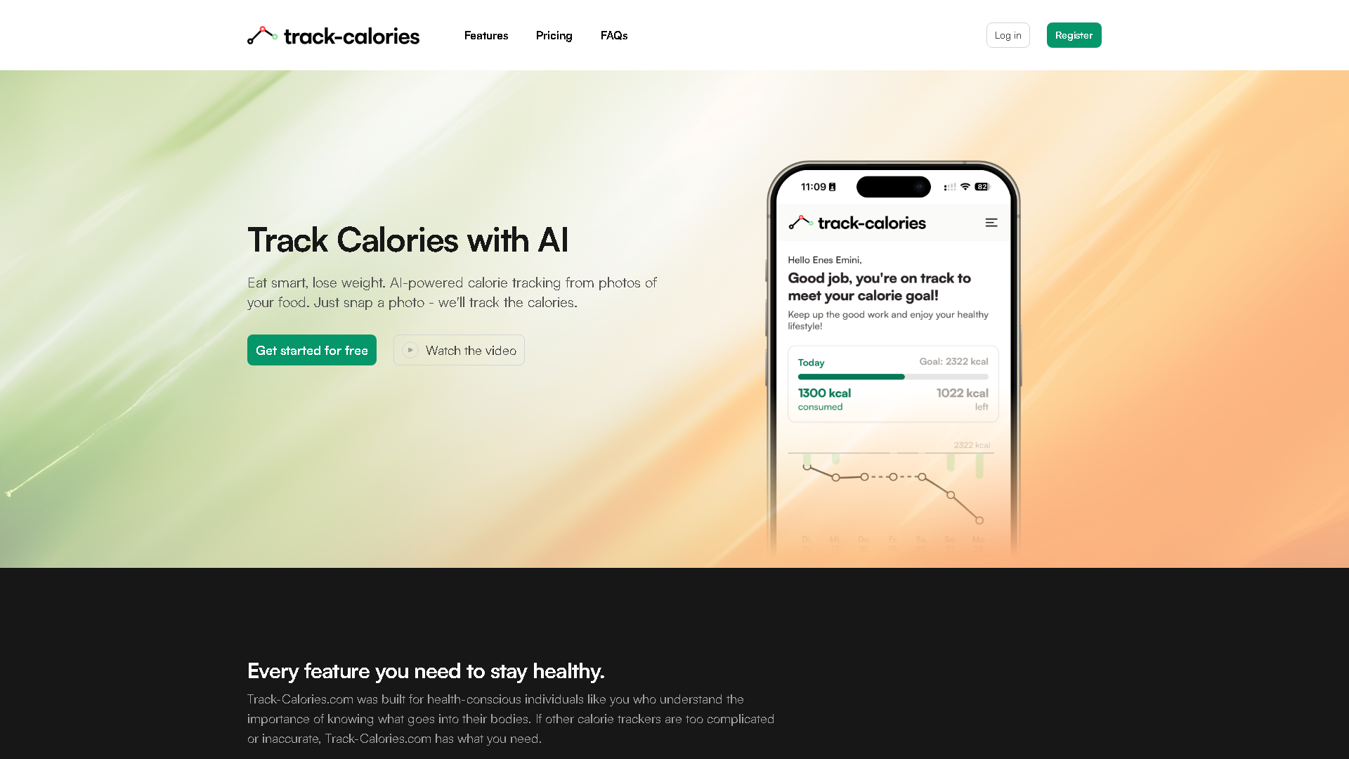 Track Calories Interface Screenshot - Image Analysis Tool