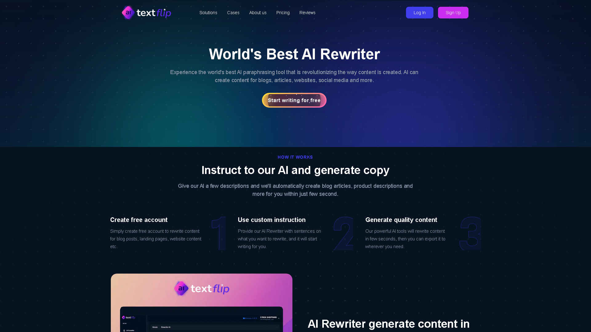 TextFlip Interface Screenshot - Writing & Editing Tool