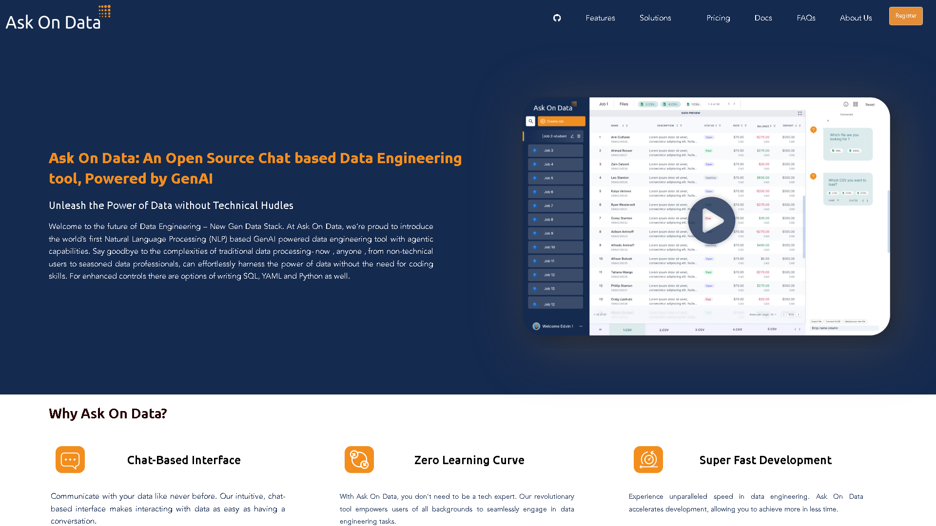 Ask On Data Interface Screenshot - Other Tool
