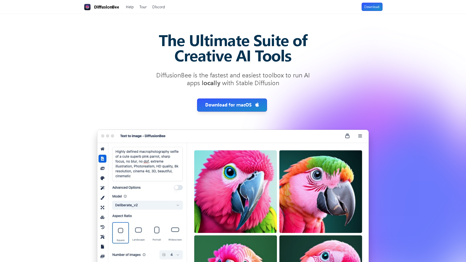 DiffusionBee Interface Screenshot - Image & Design Tool
