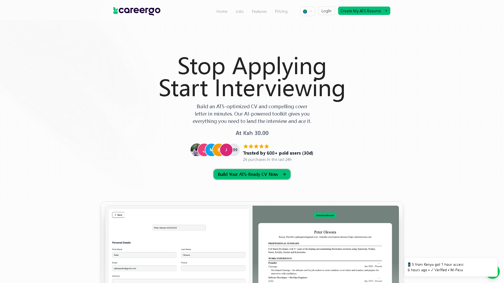 Careergo Interface Screenshot - Writing & Editing Tool