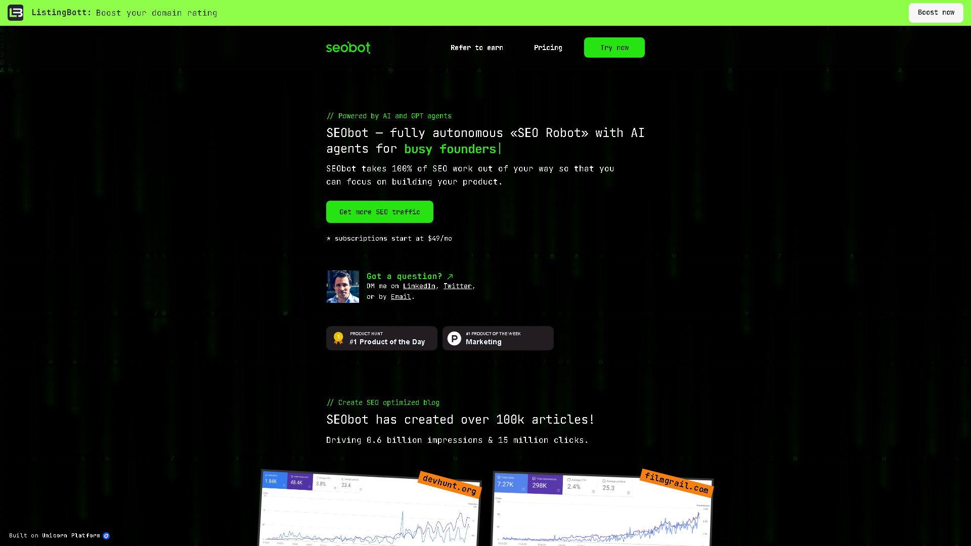 SEO Bot AI Interface Screenshot - Writing & Editing Tool