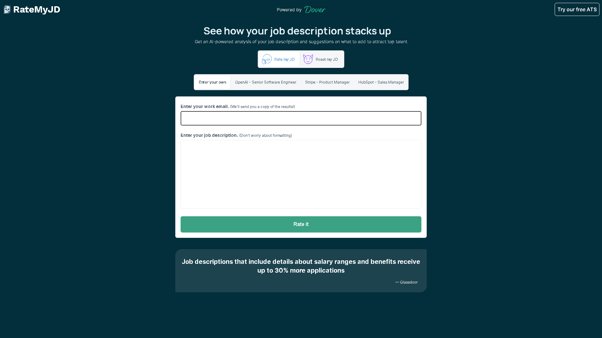 RateMyJD Interface Screenshot - Writing & Editing Tool