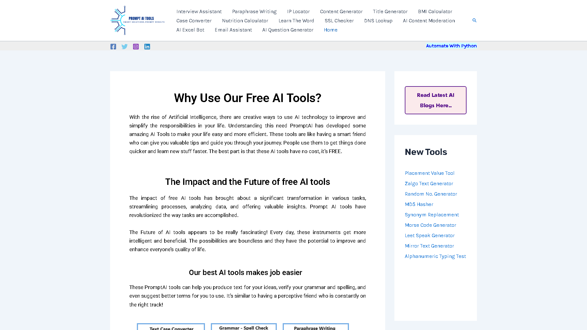 Prompt AI Tools Interface Screenshot - Writing & Editing Tool