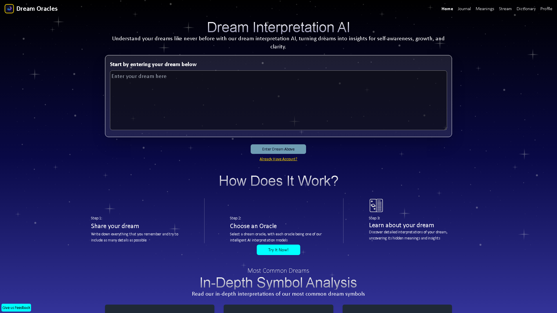 Dream Oracles Interface Screenshot - Daily Life Tool