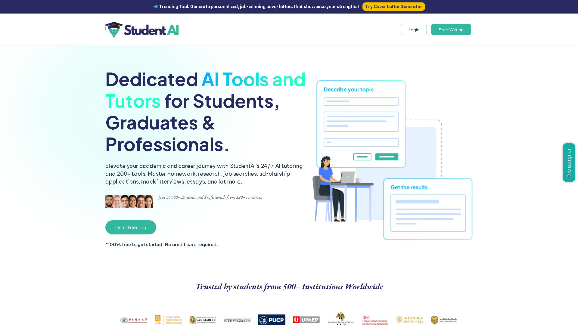 Student AI Interface Screenshot - Writing & Editing Tool