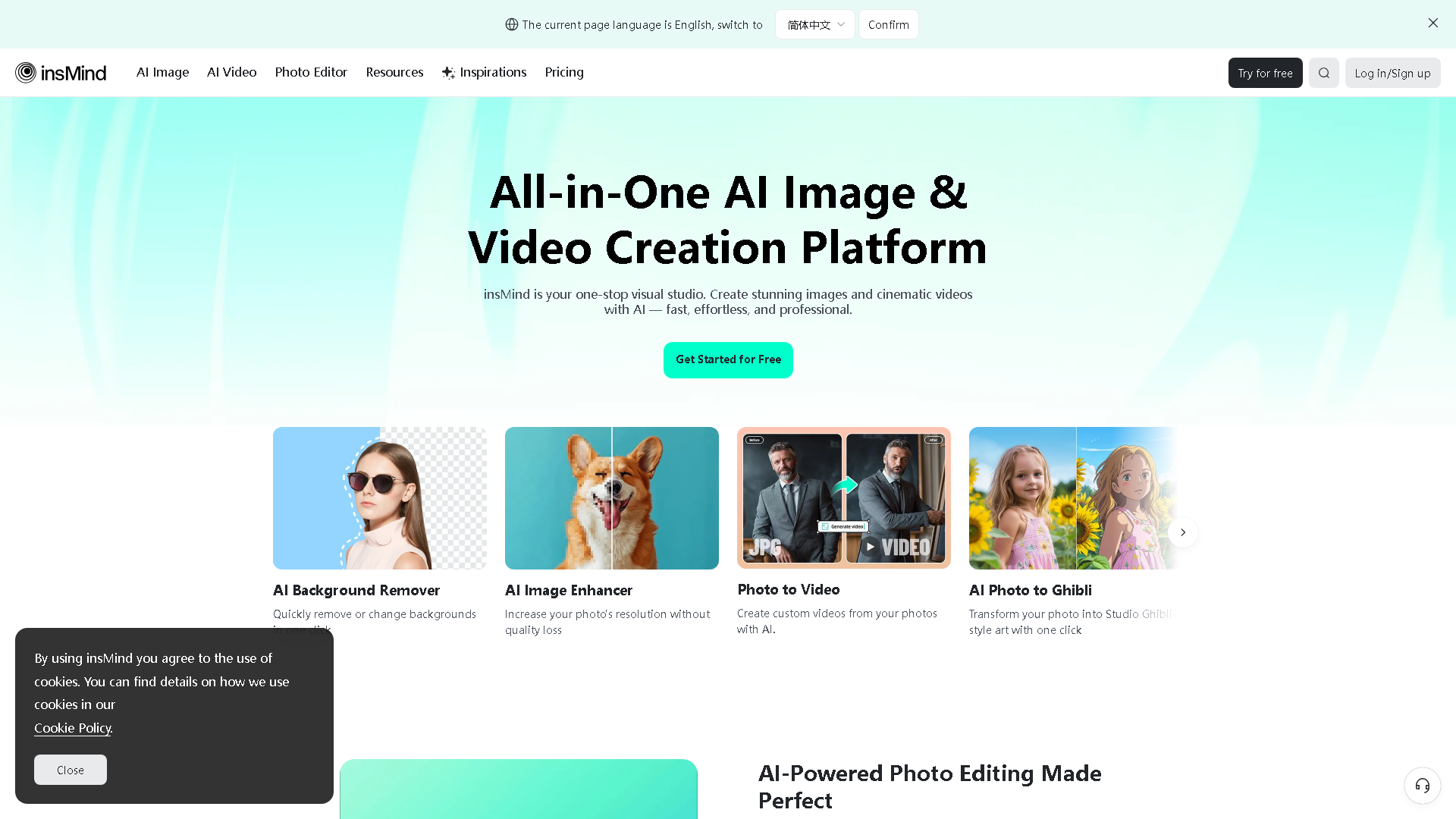 insMind Interface Screenshot - Image Generation & Editing Tool