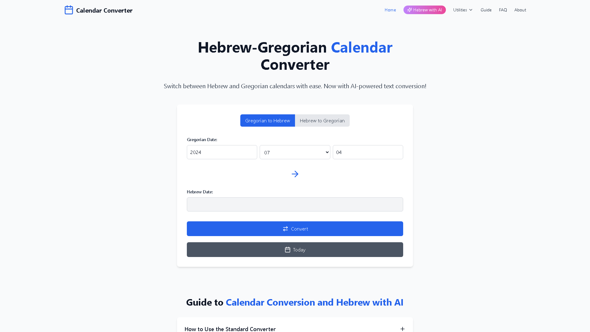 Hebrew Calendar Converter Interface Screenshot - Daily Life Tool
