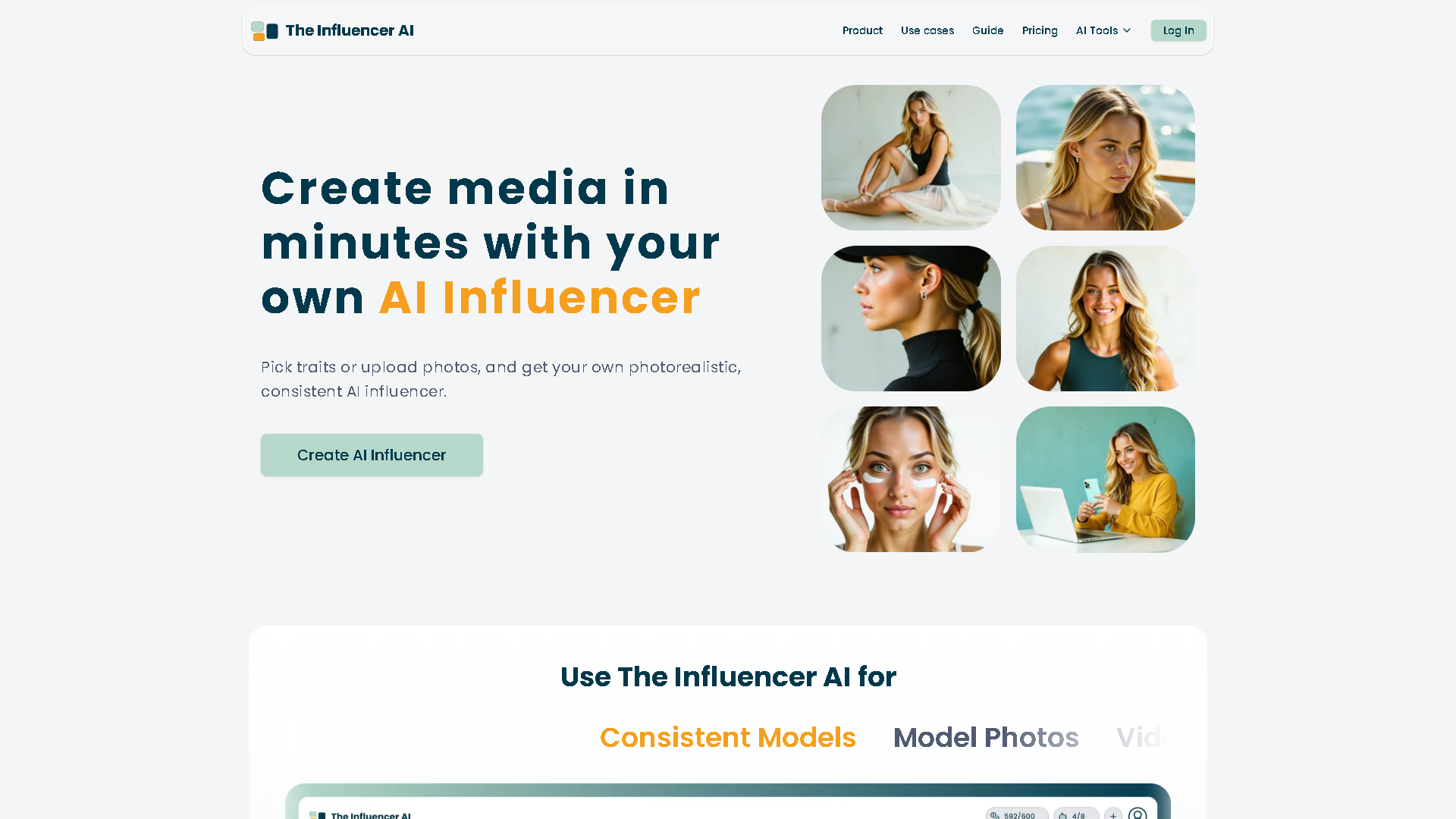 The Influencer AI Interface Screenshot - Image Generation & Editing Tool