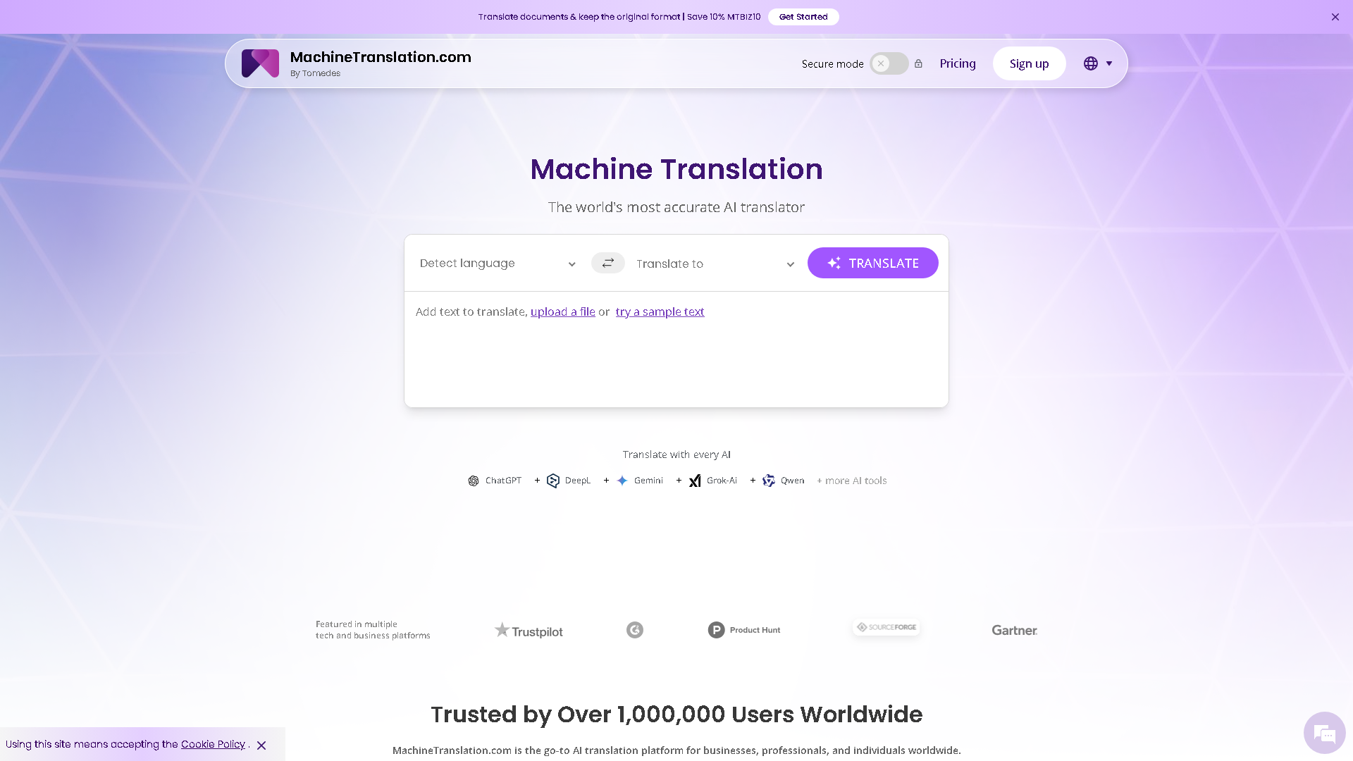 MachineTranslation.com Interface Screenshot - Development & APIs Tool
