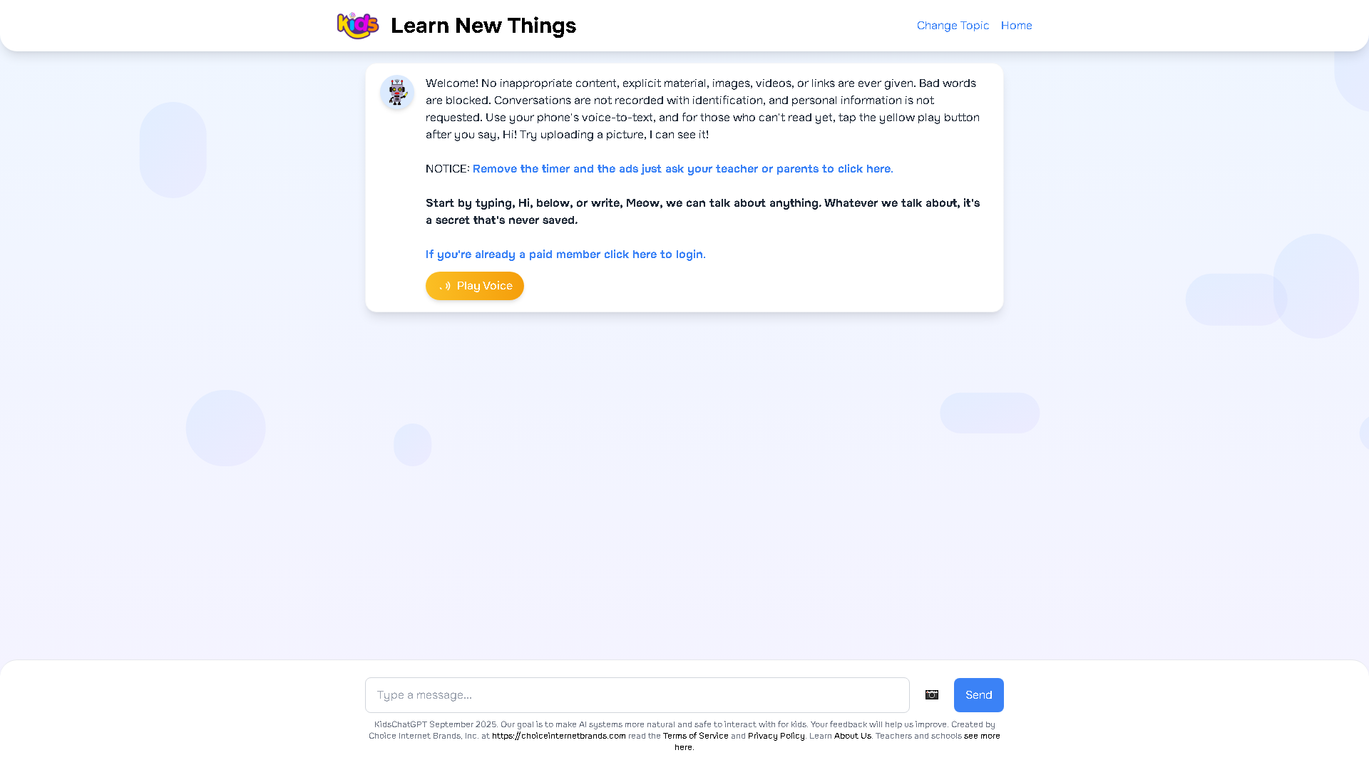 Kids ChatGPT Interface Screenshot - Education & Learning Tool