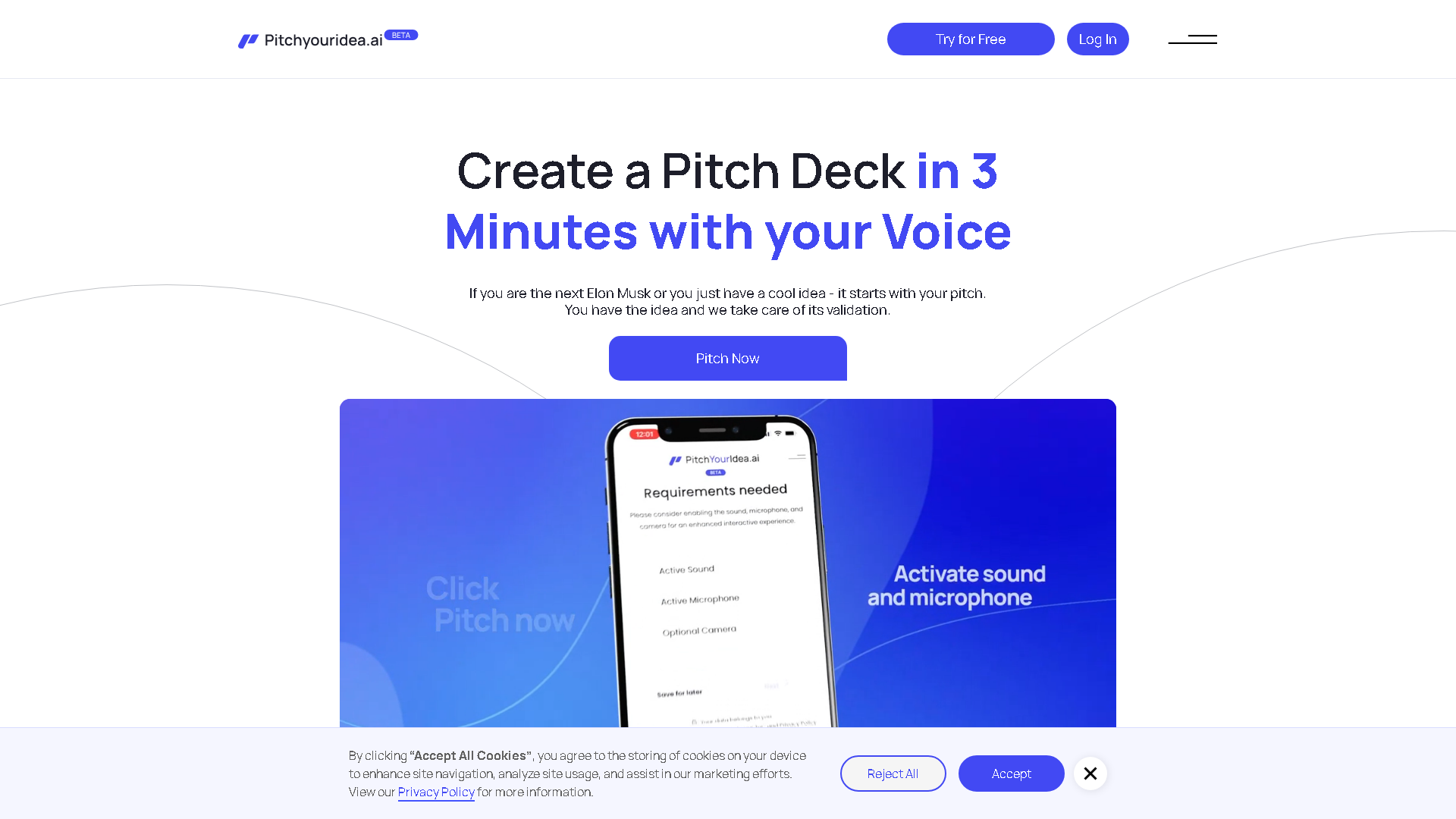 Pitchyouridea.ai Interface Screenshot - Art & Creative Design Tool