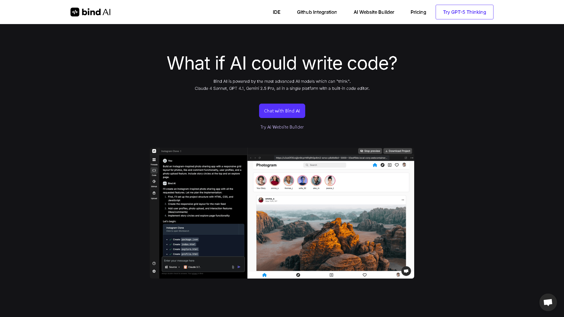 Bind AI Interface Screenshot - Development & APIs Tool