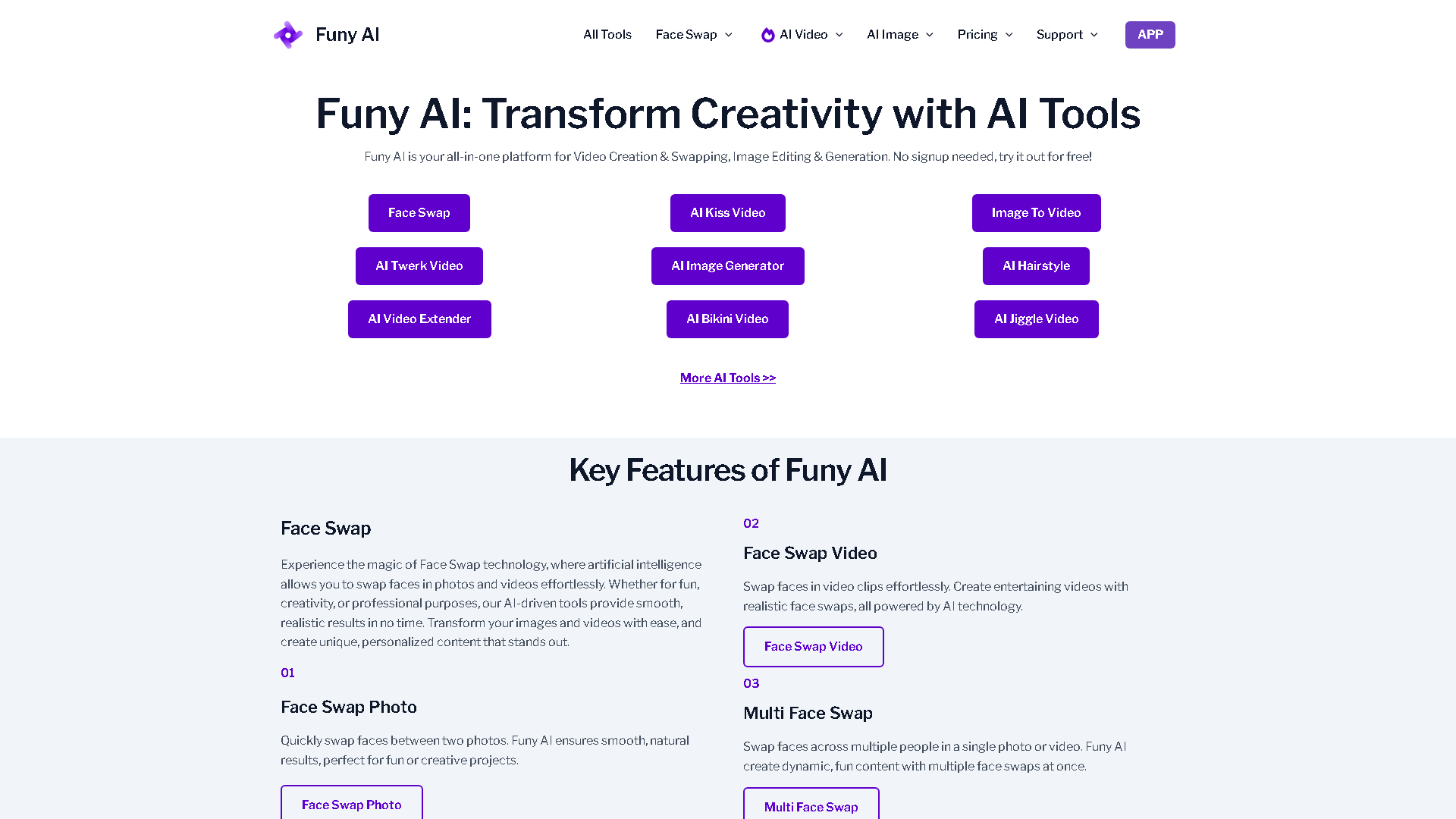 Funy AI: AI Video, AI Image, Face Swap Interface Screenshot - Image & Design Tool