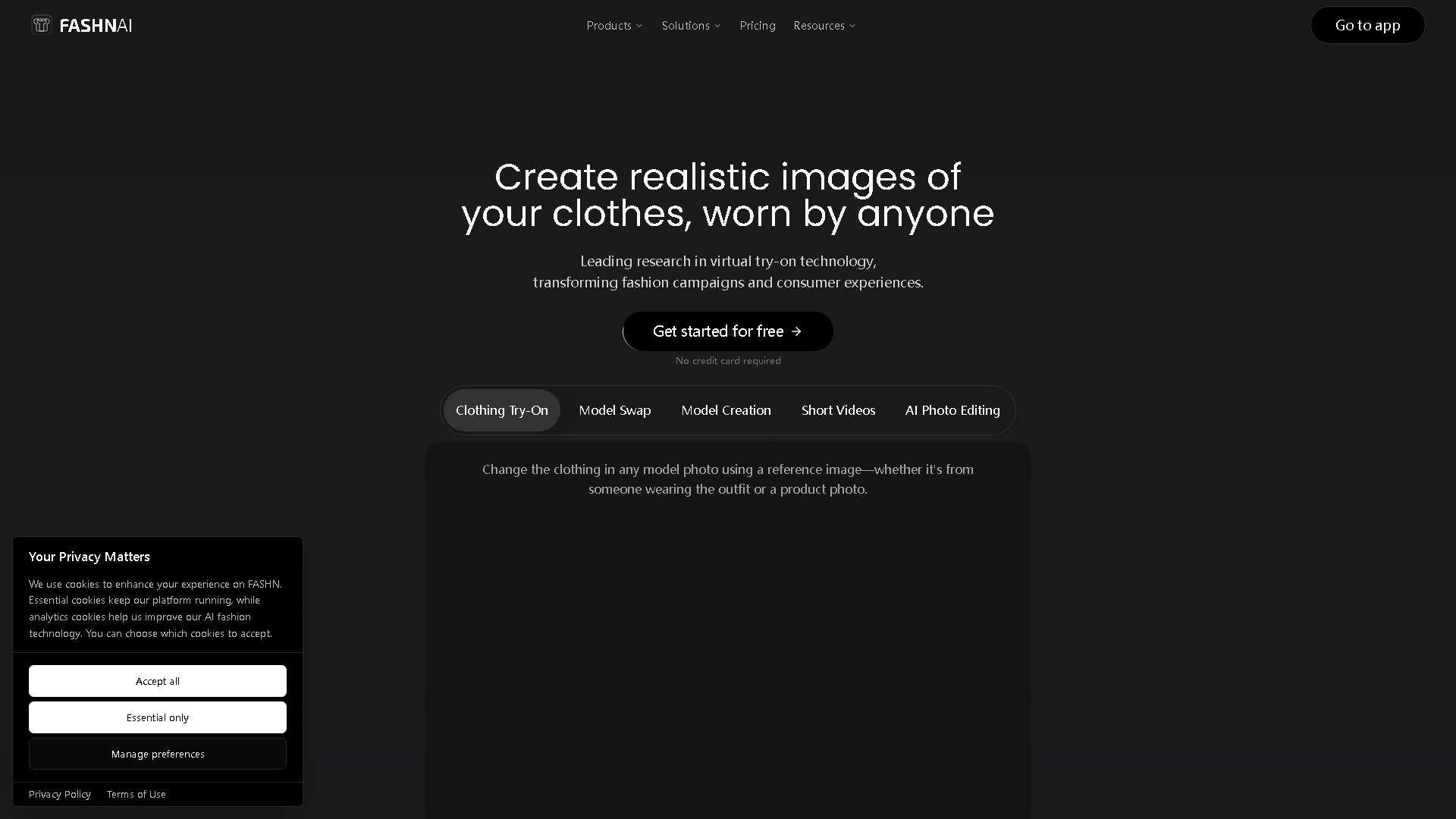 FASHN AI Interface Screenshot - Image Generation & Editing Tool