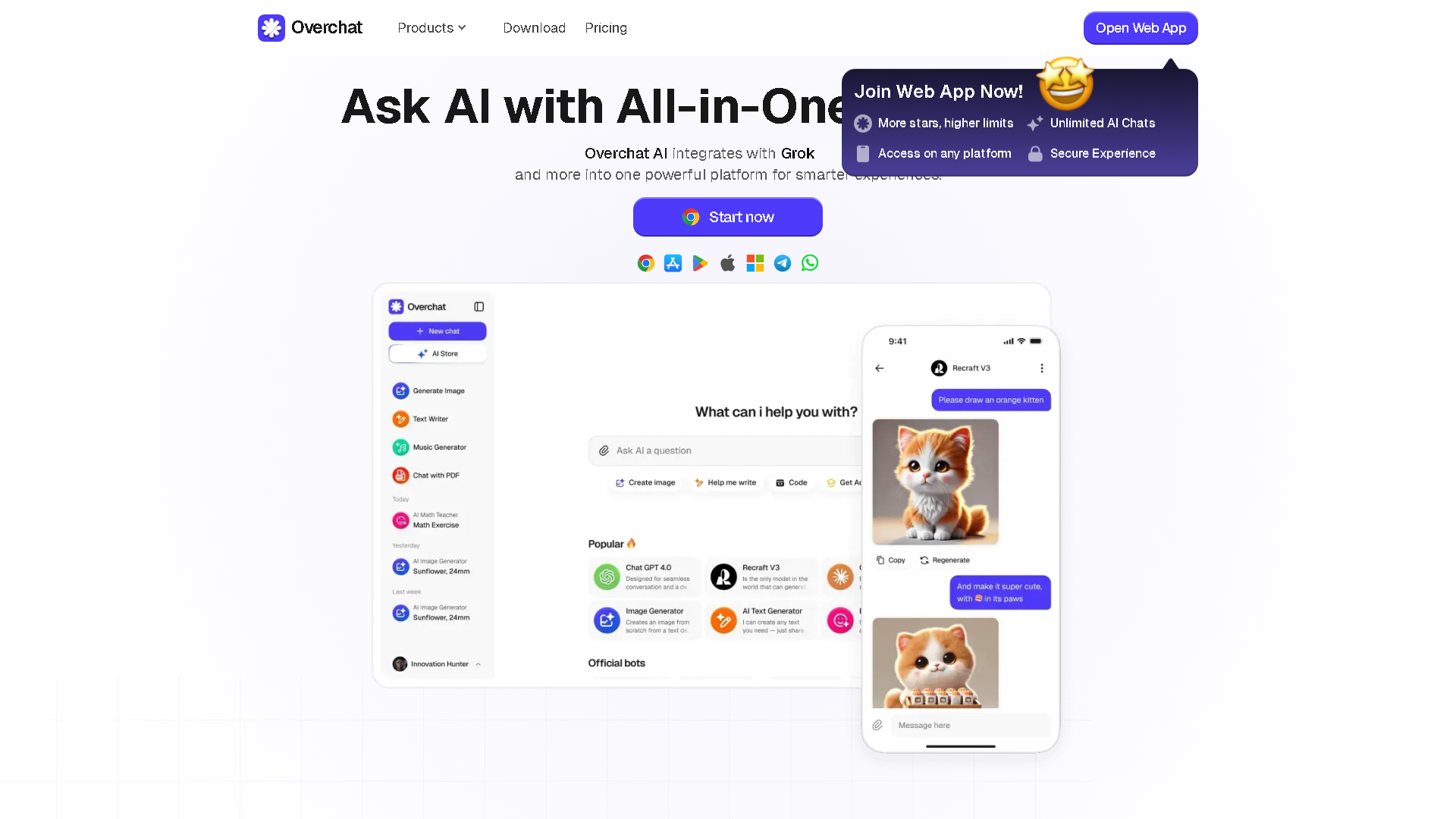 Overchat AI Interface Screenshot - Writing & Editing Tool
