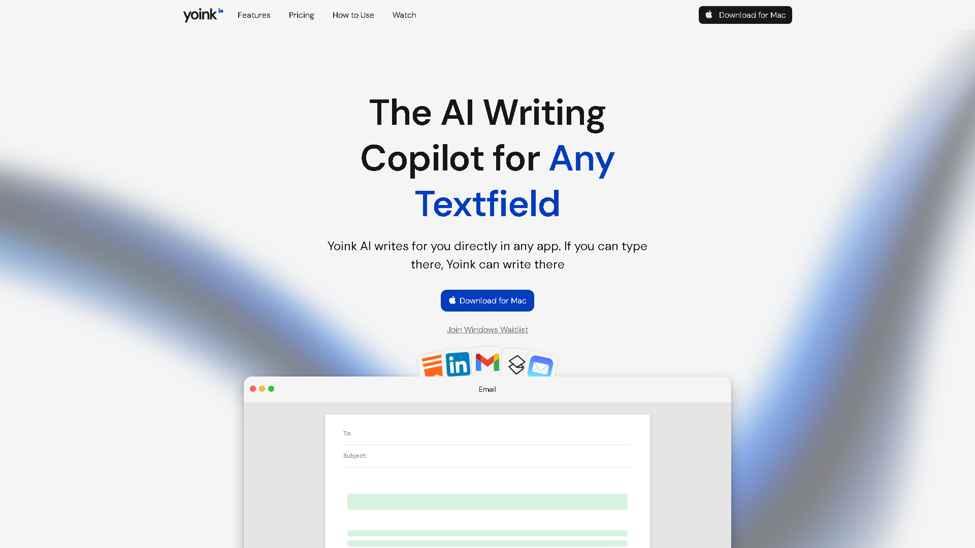 Yoink AI Interface Screenshot - Writing & Editing Tool