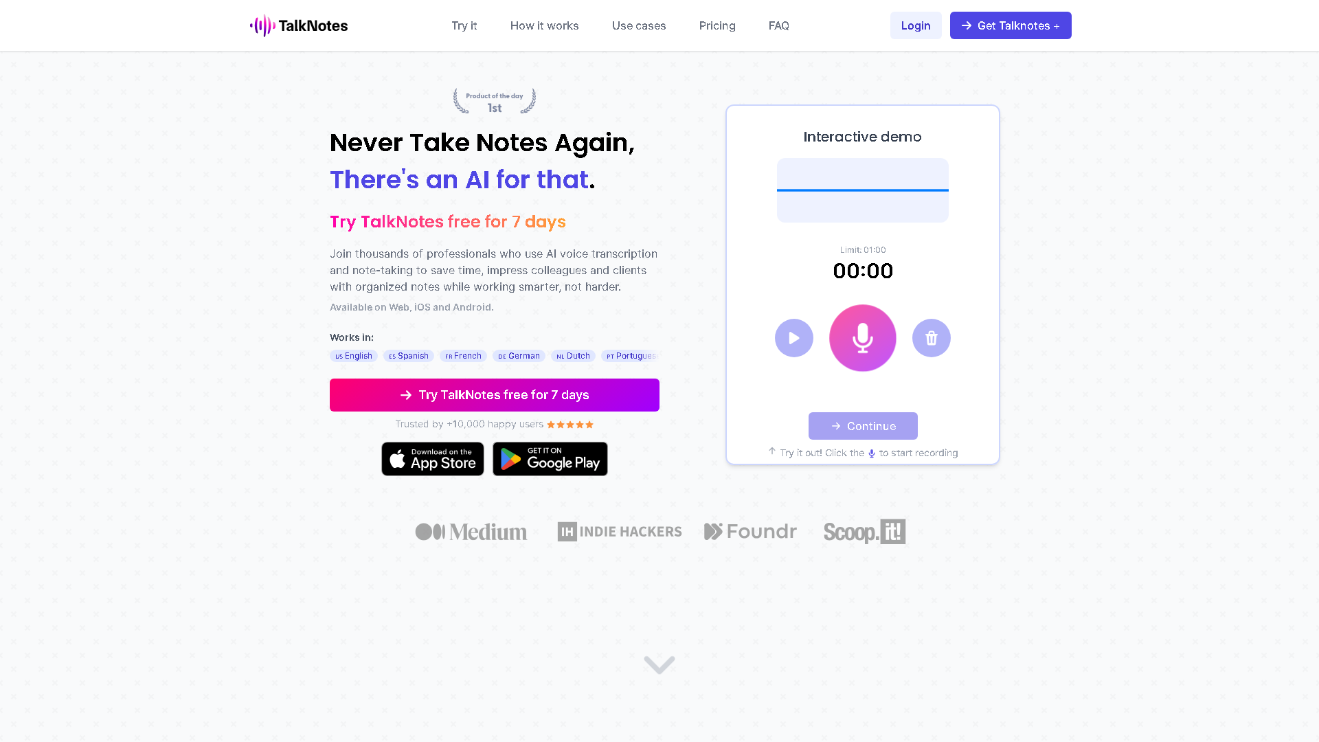 Talknotes Interface Screenshot - Voice Generation & Conversion Tool