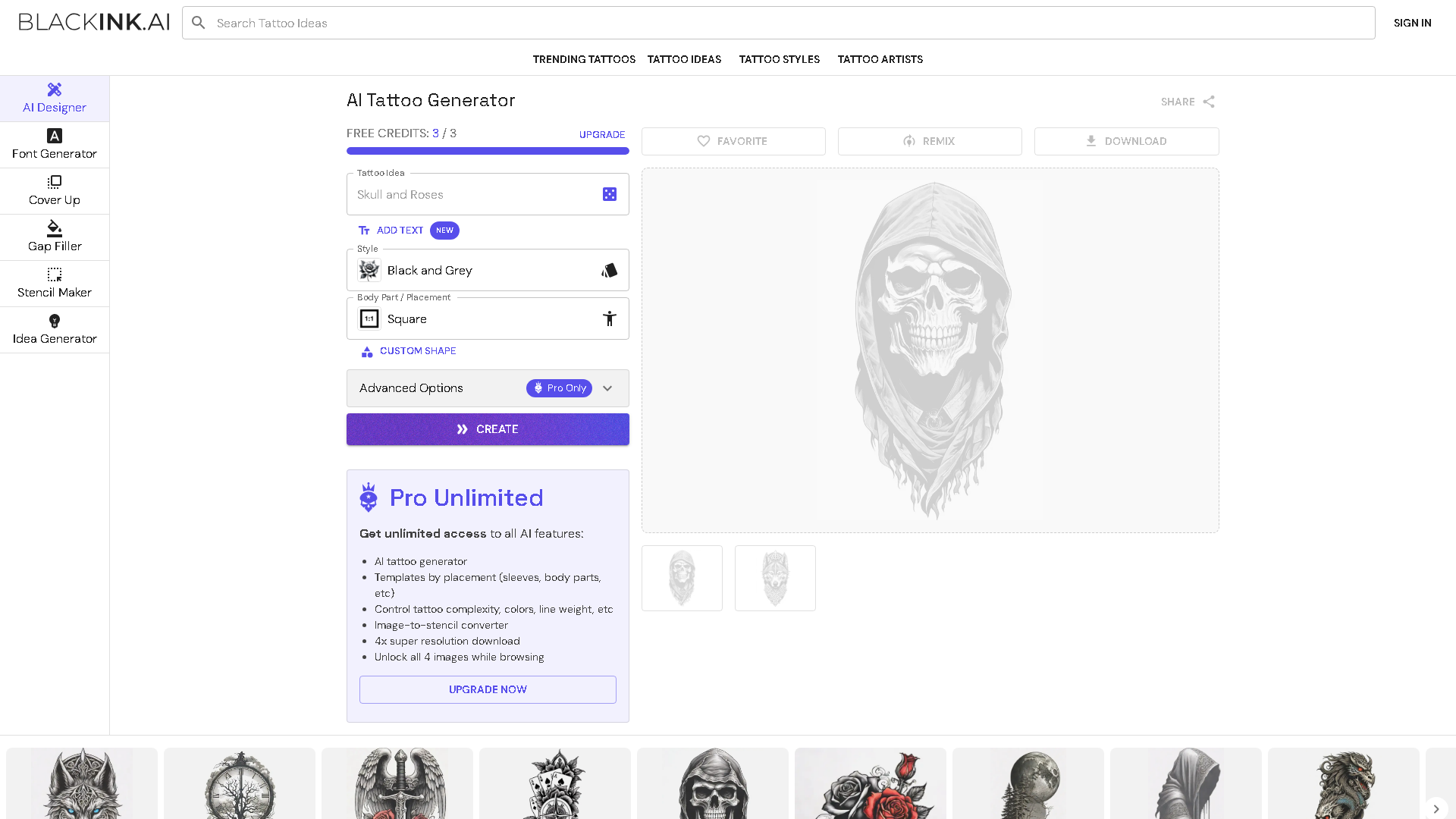 BlackInk AI Interface Screenshot - Art & Creative Design Tool