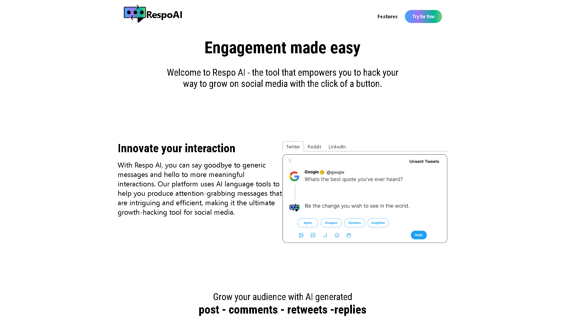 RespoAI Interface Screenshot - Marketing & Advertising Tool