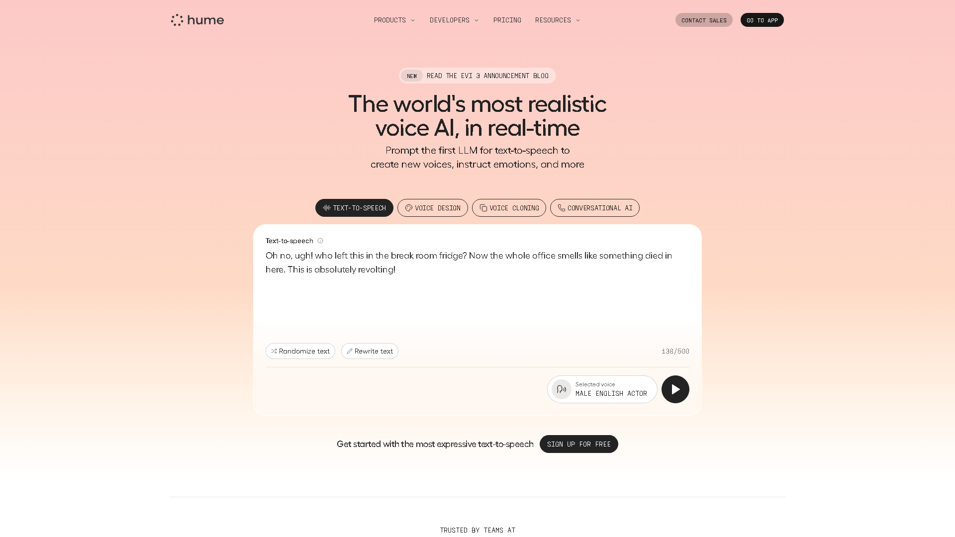 Hume AI Interface Screenshot - Voice Generation & Conversion Tool