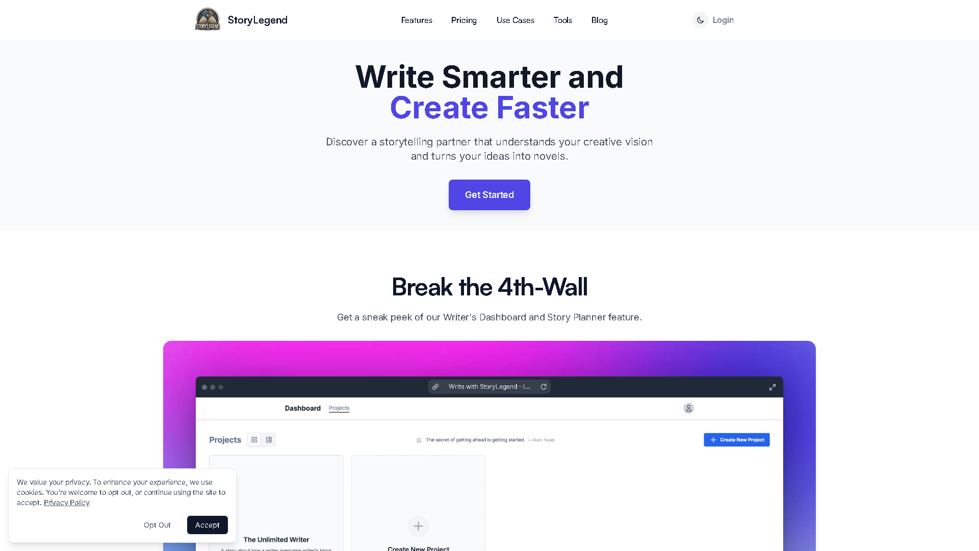 StoryLegend Interface Screenshot - Writing & Editing Tool