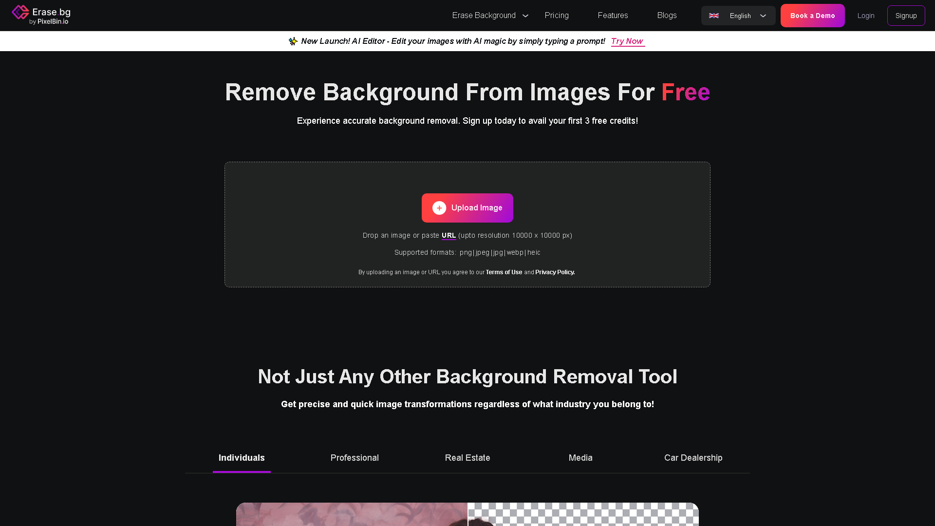 Erase.bg Interface Screenshot - Image & Design Tool