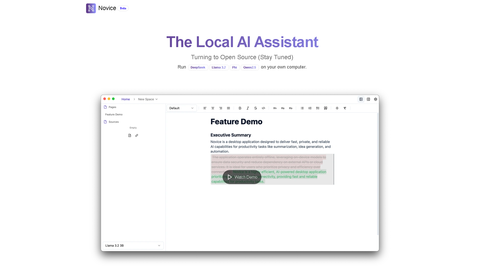 Novice Interface Screenshot - Writing & Editing Tool