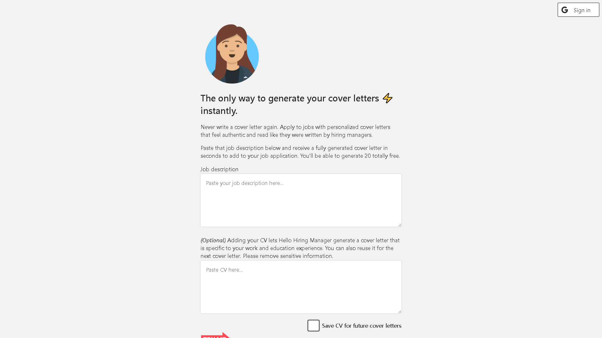 Hello Hiring Manager Interface Screenshot - Writing & Editing Tool