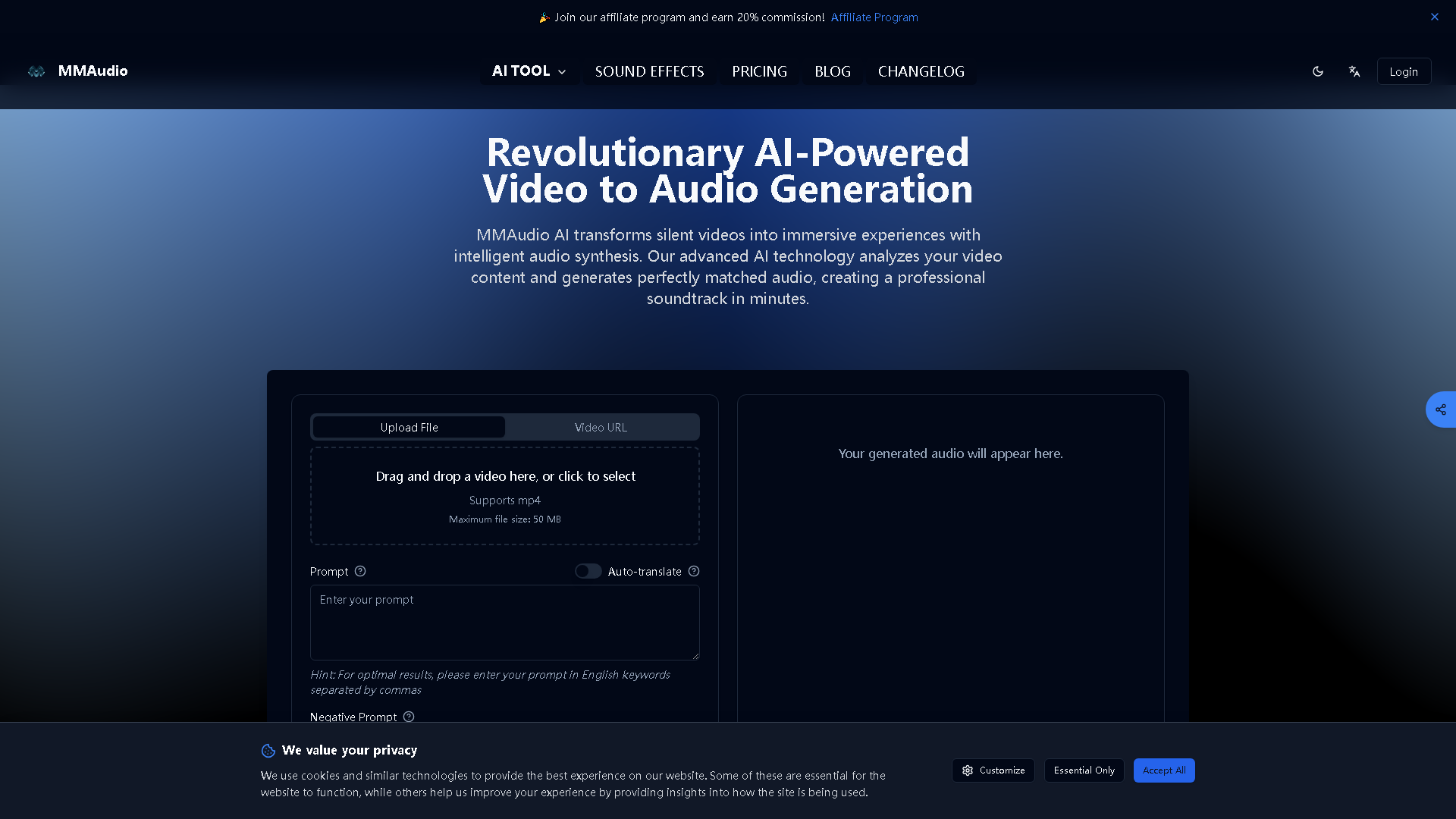 MMAudio AI Interface Screenshot - Audio & Voice Tool