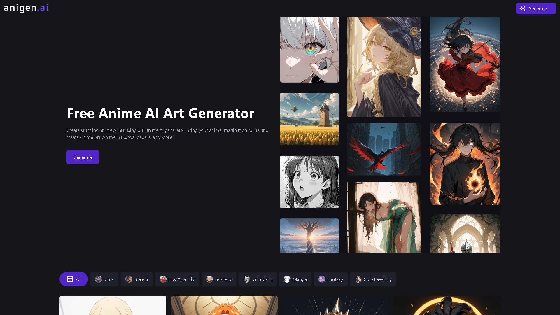 AniGen AI Interface Screenshot - Image Generation & Editing Tool