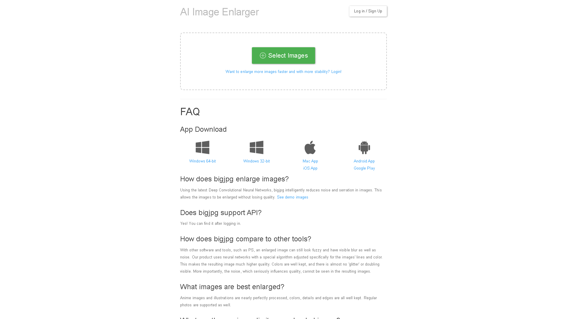 Bigjpg Interface Screenshot - Image & Design Tool