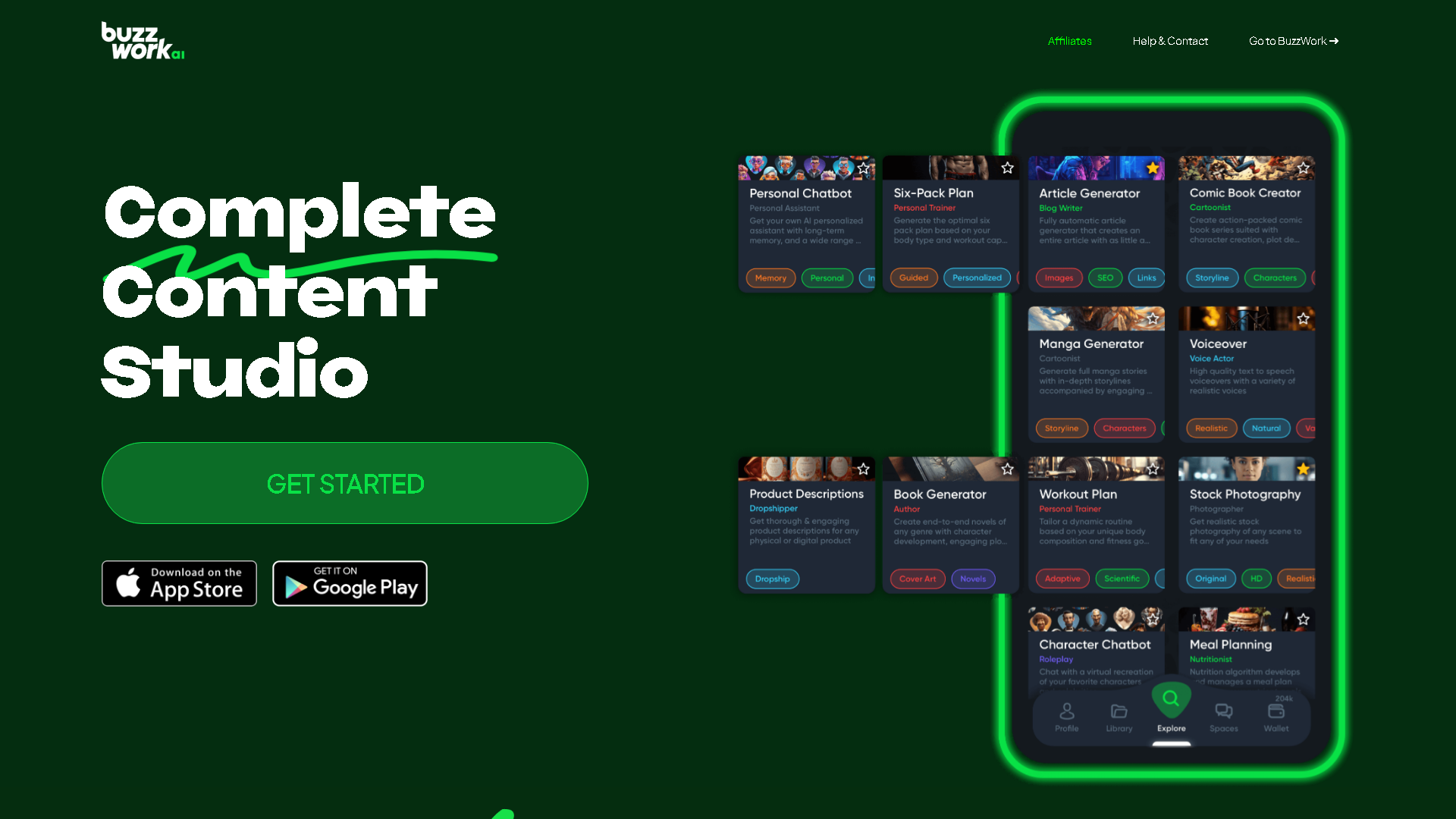 BuzzWork.ai Interface Screenshot - Writing & Editing Tool
