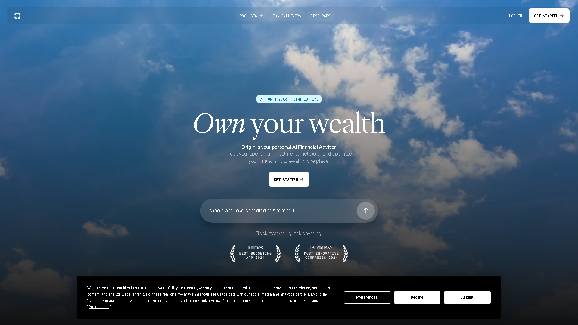 Origin Interface Screenshot - Legal & Finance Tool