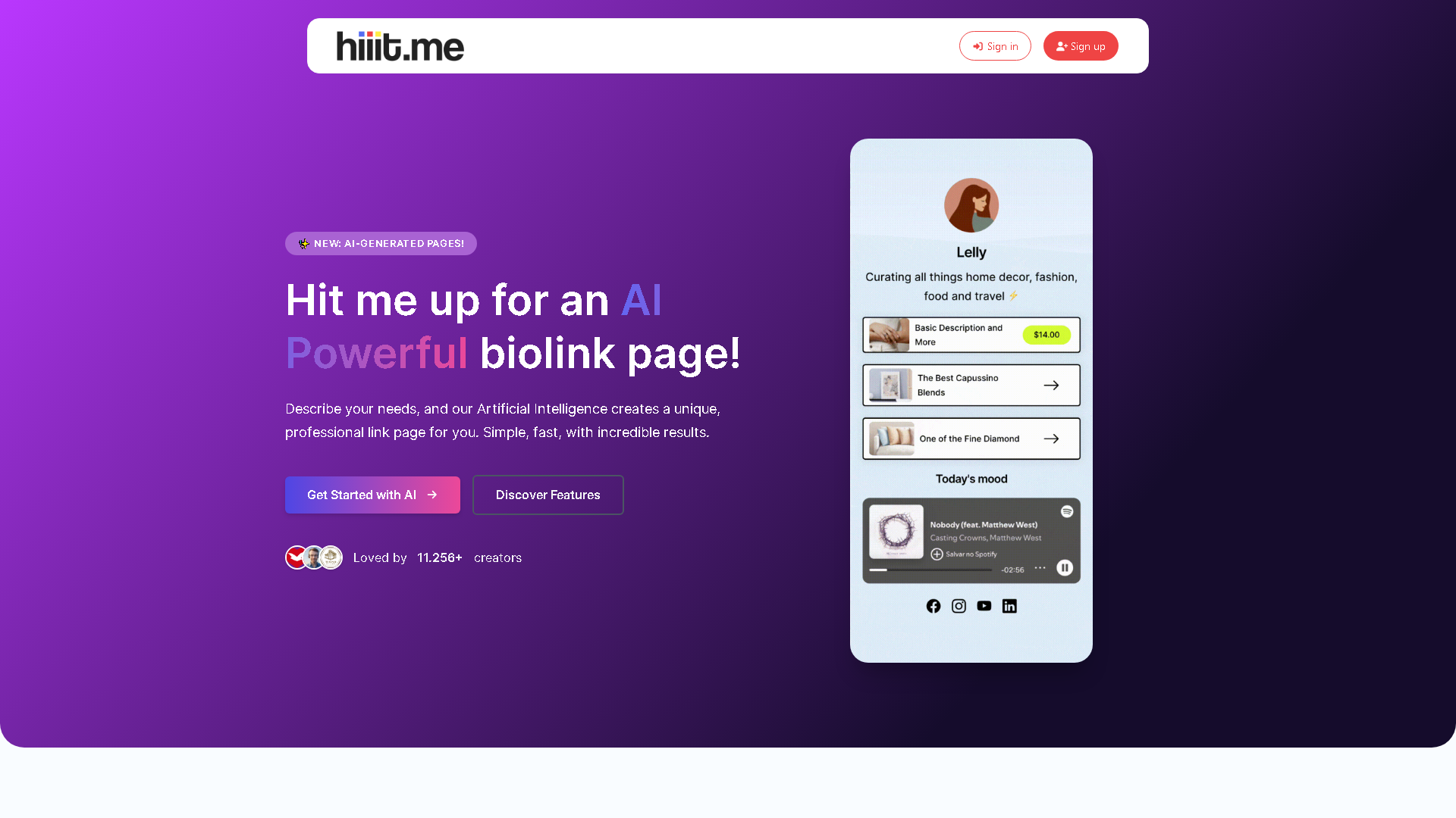 hiiit.me Interface Screenshot - Social Media Tool