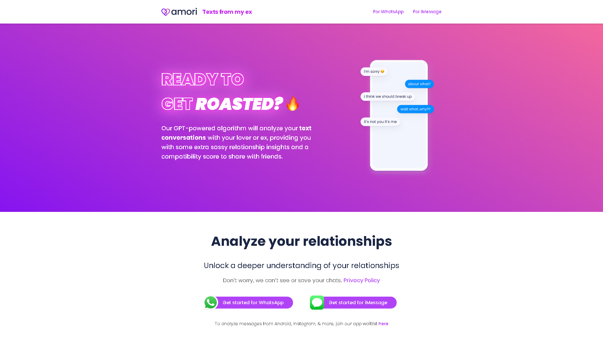 Amori Interface Screenshot - Chatbots & Assistants Tool