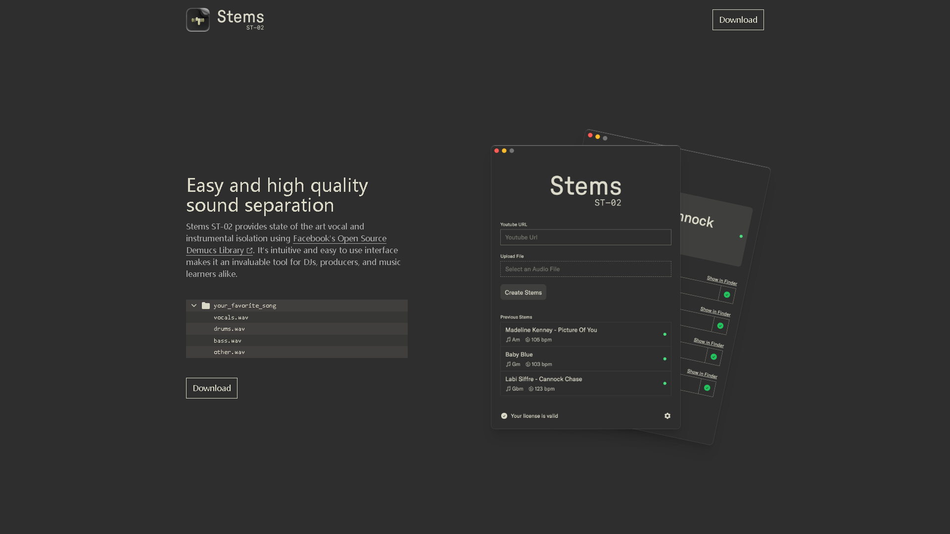 Stems Interface Screenshot - Music & Audio Tool