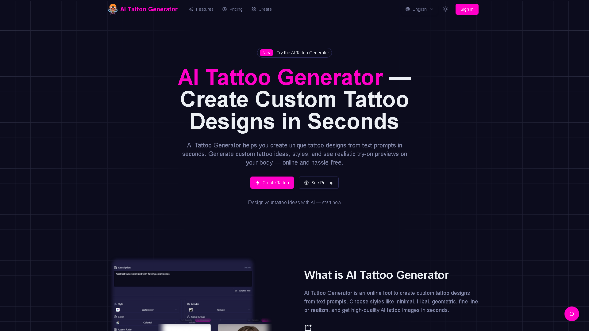 TattooAI Interface Screenshot - Art & Creative Design Tool