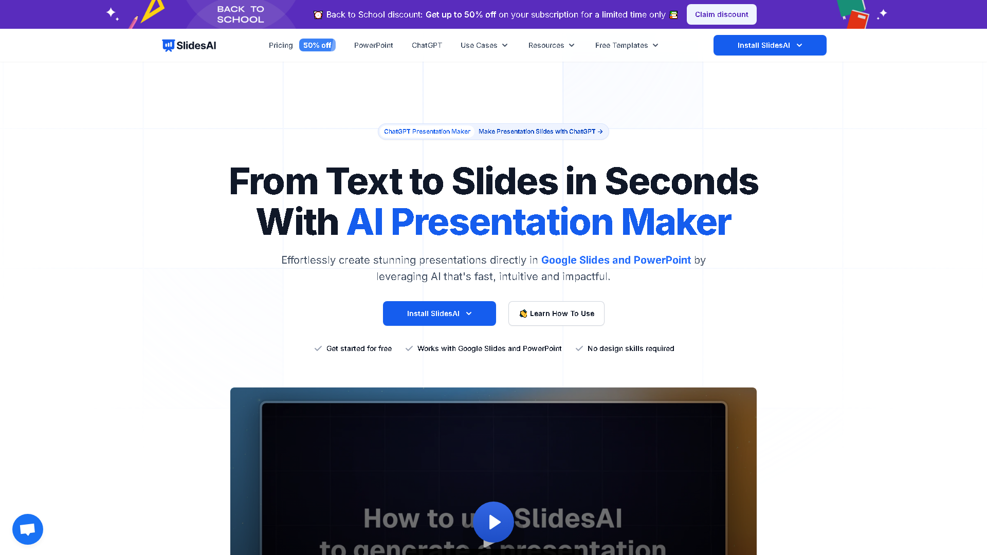 SlidesAI Interface Screenshot - Writing & Editing Tool
