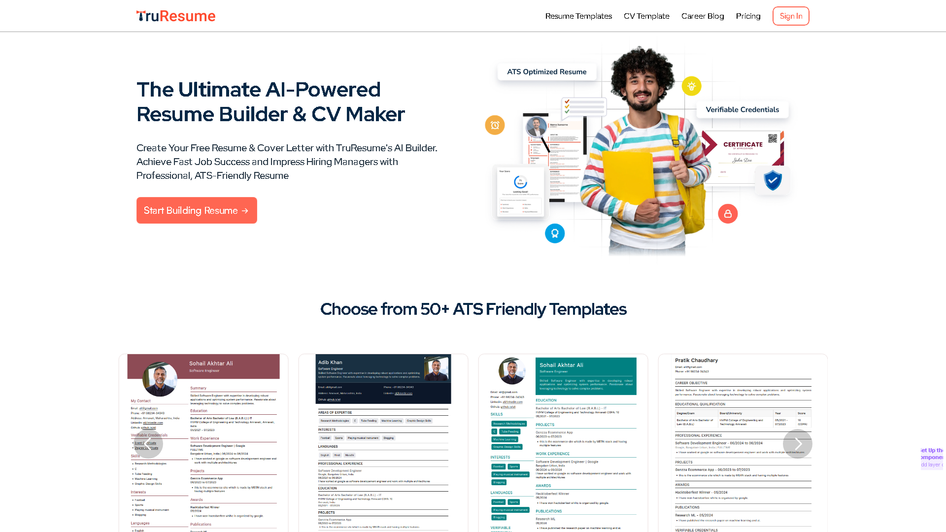 TruResume Interface Screenshot - Writing & Editing Tool