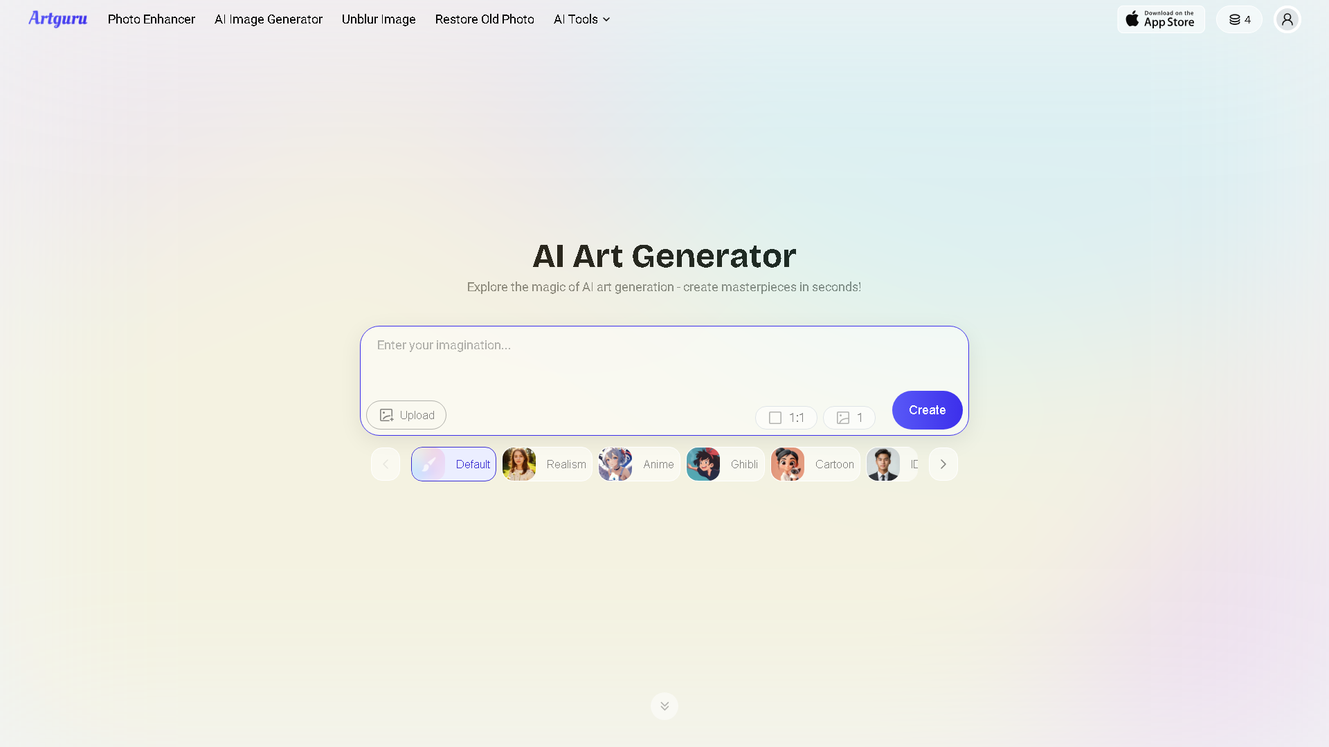 Artguru AI Interface Screenshot - Image & Design Tool